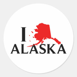 Pegatina Redonda Amo Alaska - Amo el estado AK