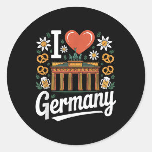 Pegatina Redonda Amo Alemania Bratwurst Pretzel Beer