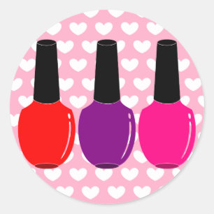 Pegatina Redonda Amo arte púrpura rosado rojo del esmalte de uñas