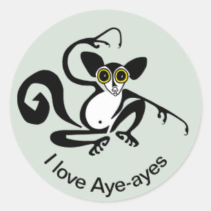 Pegatina Redonda Amo AYE-AYES - Primate - lemur - Madagascar