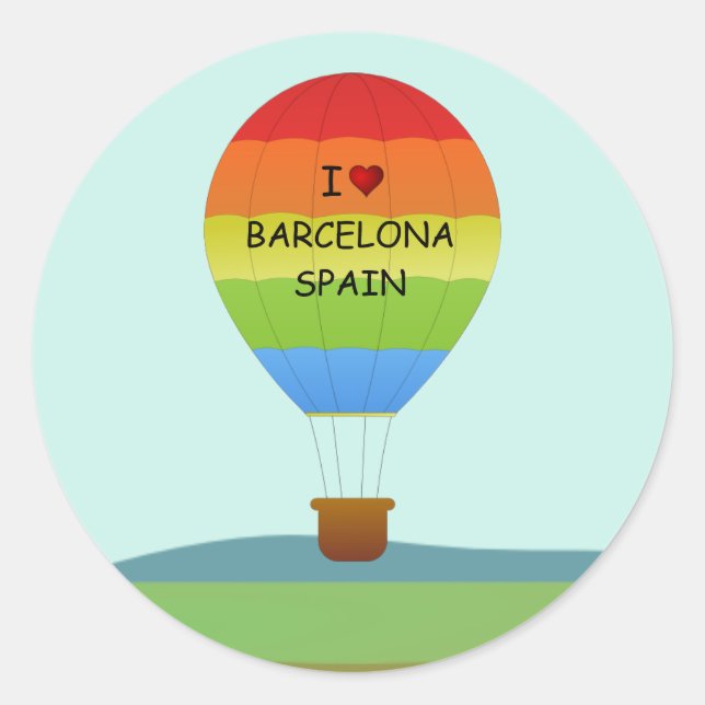 Pegatina Redonda "Amo Barcelona, España" globo aerostático (Anverso)