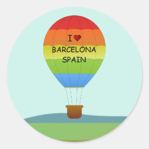Pegatina Redonda "Amo Barcelona, España" globo aerostático