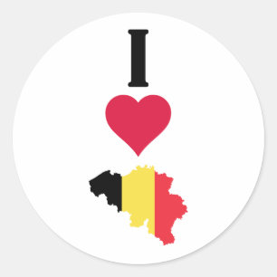 Pegatina Redonda Amo Bélgica Vertical I Heart Country Flag Map