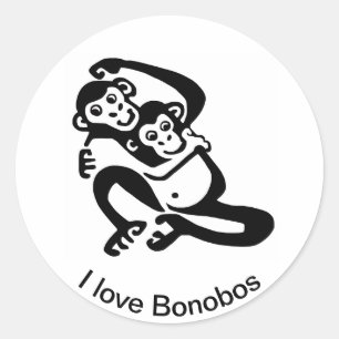 Pegatina Redonda Amo BONOBOS - Chimpanzee - Vida salvaje - África
