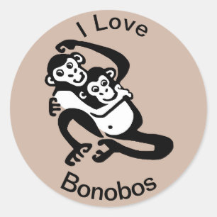 Pegatina Redonda Amo - BONOBOS - Chimpanzee - Vida silvestre - Natu