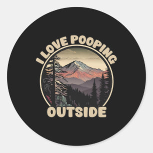 Pegatina Redonda Amo Cagar Fuera Divertido Camping Senderismo Natur