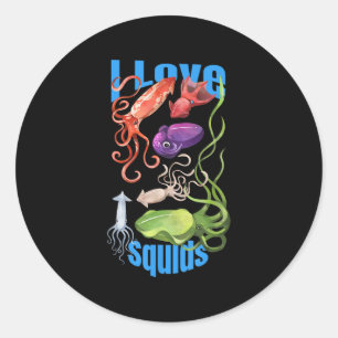 Pegatina Redonda Amo Calamares Pulpo Cefalópodo Océano Verano Kawa