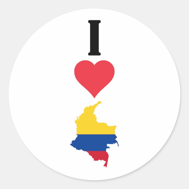 Pegatina Redonda Amo Colombia Vertical I Heart Country Flag Map (Anverso)