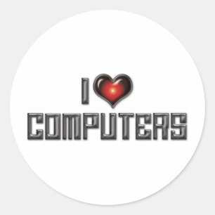 Pegatina Redonda Amo computadoras con corazón - Amante de la electr