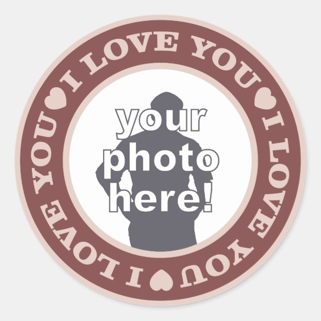 Pegatina Redonda AMO CON SUS pegatinas personalizados FOTOGRÁFICOS (Anverso)