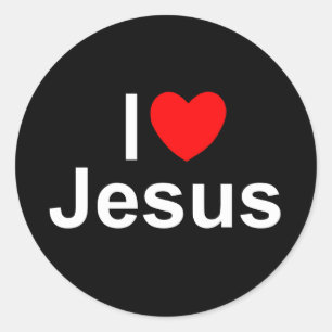 Pegatina Redonda Amo (corazón) a Jesús