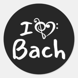 Pegatina Redonda Amo corazón Bach Música Clásica Texto Blanco