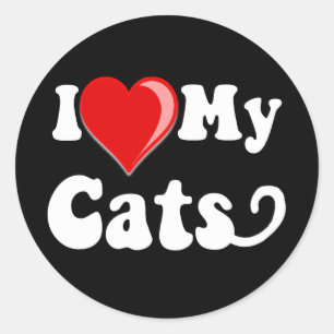 Pegatina Redonda Amo (corazón) mis gatos
