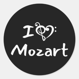 Pegatina Redonda Amo corazón Mozart Música Clásica Texto Blanco