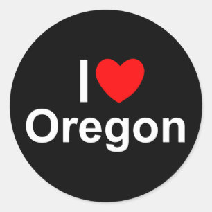 Pegatina Redonda Amo (corazón) Oregon