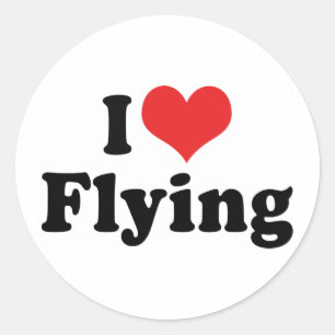 Pegatina Redonda Amo corazón volando - Amante de los aviones