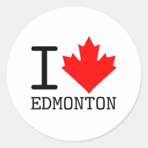 Pegatina Redonda Amo Edmonton, Alberta Canada Maple Leaf
