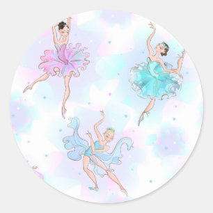 Pegatina Redonda Amo el ballet Cumpleaños temático Bailarinas azule