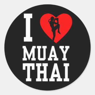 Pegatina Redonda Amo el boxeo aficionado de artes marciales Muay Th