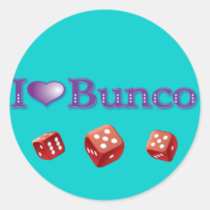 Pegatina Redonda Amo el Bunco con los dados rojos