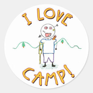 Pegatina Redonda Amo el campamento - Dibujo divertido de campamento