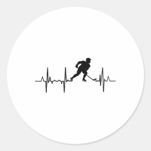 Pegatina Redonda Amo el cardiograma de hockey en línea 