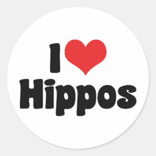 Pegatina Redonda Amo el corazón Hippos - Hippopótamo Lover
