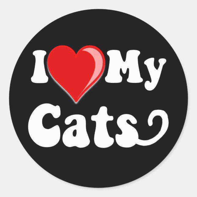 Pegatina Redonda Amo (el corazón) mis gatos (Anverso)