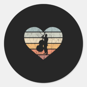 Pegatina Redonda Amo el corazón retro del contrabajo