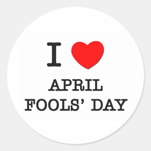 Pegatina Redonda Amo el Día de los Inocentes de Abril (Anverso)