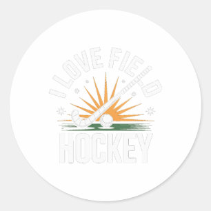 Pegatina Redonda Amo el Espíritu Deportivo Sunburst de Hockey sobre