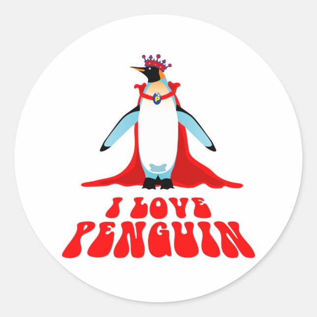 Pegatina Redonda Amo el pingüino (Anverso)