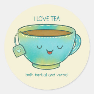 Pegatina Redonda Amo el té tanto herbal como verbal Amante del té d