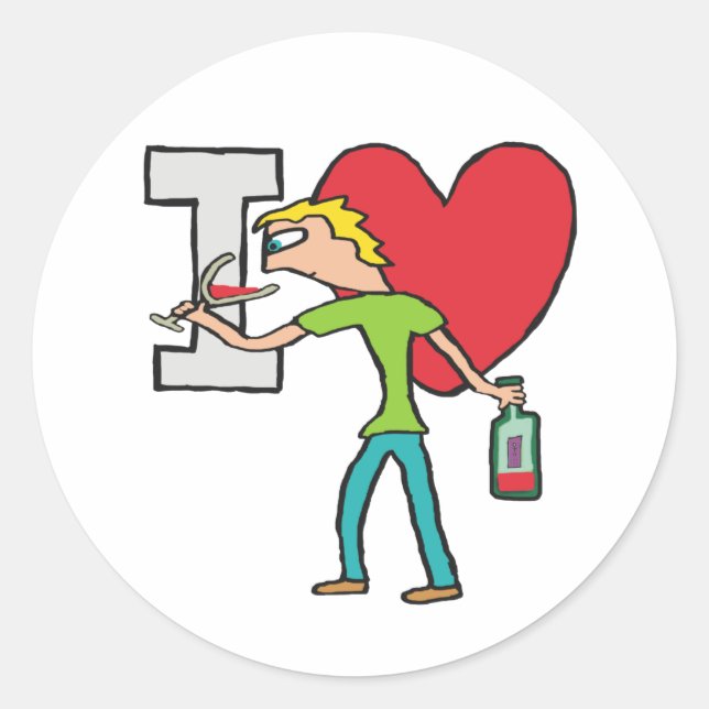 Pegatina Redonda Amo el vino (Anverso)