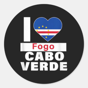Pegatina Redonda Amo Fogo Cabo Verde Con Corazón Bandera De Cabo Ve