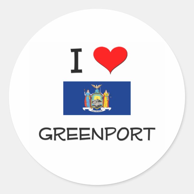 Pegatina Redonda Amo Greenport New York (Anverso)