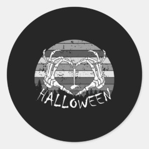 Pegatina Redonda Amo Halloween Funny Hueso Manos Skull Heart Retr