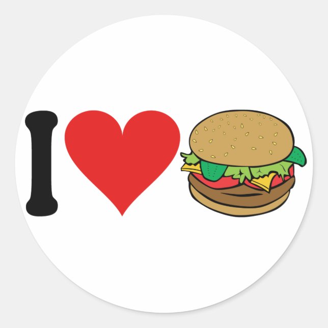 Pegatina Redonda Amo Hamburguesas * (Anverso)