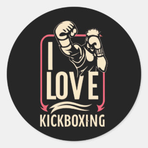 Pegatina Redonda Amo Kick-boxing Boxeo Ama Kickboxer Kickboxin