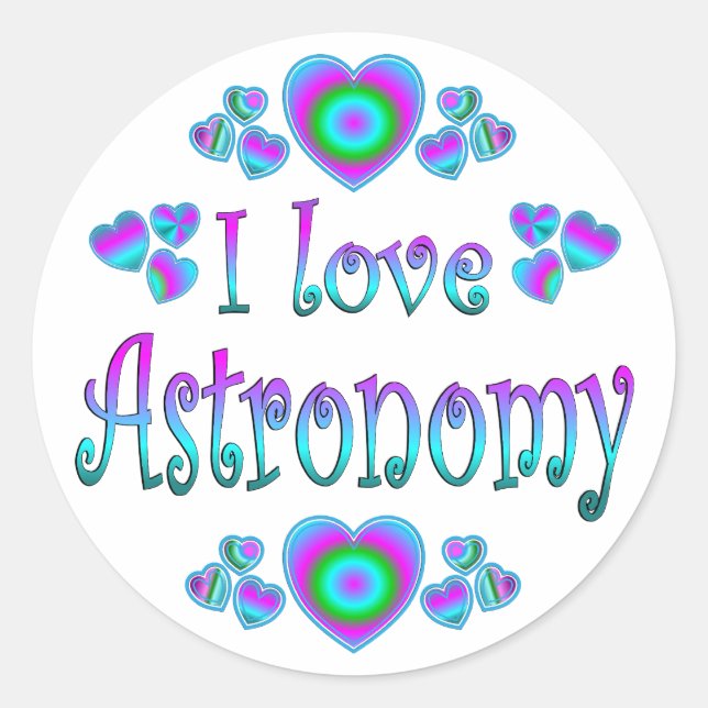 Pegatina Redonda Amo la astronomía (Anverso)