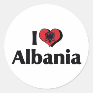 Pegatina Redonda Amo la bandera de Albania