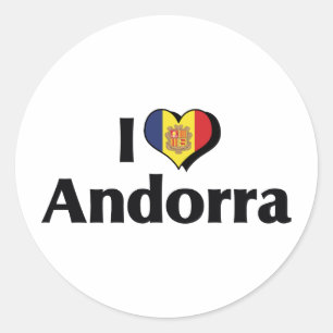 Pegatina Redonda Amo la bandera de Andorra