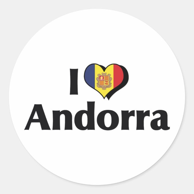 Pegatina Redonda Amo la bandera de Andorra (Anverso)