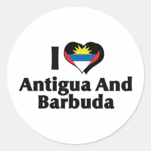 Pegatina Redonda Amo la bandera de Antigua y Barbuda