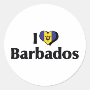 Pegatina Redonda Amo la bandera de Barbados