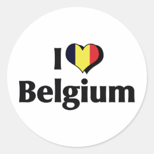 Pegatina Redonda Amo la bandera de Bélgica