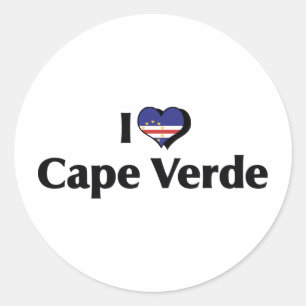 Pegatina Redonda Amo la bandera de Cabo Verde