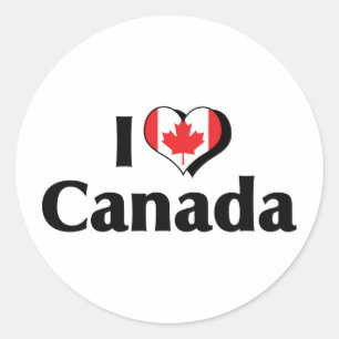 Pegatina Redonda Amo la bandera de Canadá