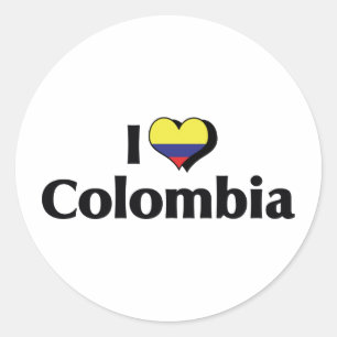 Pegatina Redonda Amo la bandera de Colombia