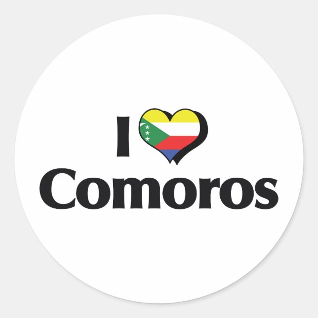 Pegatina Redonda Amo la bandera de Comoras (Anverso)